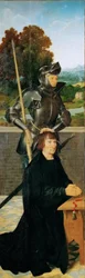 Tidig nederländsk konst: Saint George and Donor (Winged Altar, Left Panel) par Cleve, Joos van (ca 1485-1540), ca 1530. Olja på trä, 94,5x30. Konsthistoriska museet, Vienne