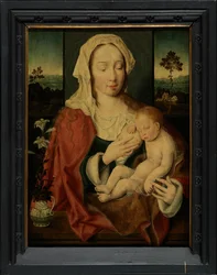 Helig Jungfru med sovande Jesusbarn (olja på panel)