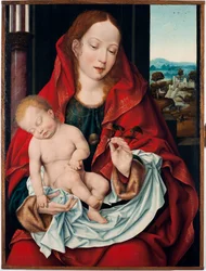 Jungfru- och barnmålning av Joos Van Cleve den unge (ca 1485-1540) 1518-1522 sön 61x45,5 cm Genes, Musei di Strada Nuova (ex Palazzo Bianco)