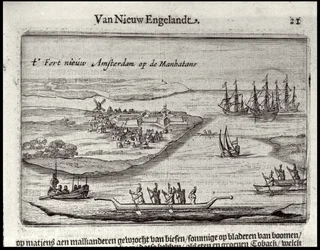 Utsikt över New Amsterdam, 1626-28 (kopparstick)