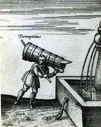 En lærling henter vand fra et springvand (detalje af 105365) sved
