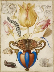Arrangemang av blommor i en vas, med insekter, 1594