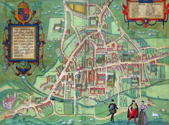 Karta över Cambridge, från "Civitates Orbis Terrarum" av Georg Braun (1541-1622) och Frans Hogenberg (1535-90), omkring 1572.