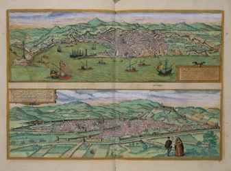 Karta över Genua och Florens, ur "Civitates Orbis Terrarum" av Georg Braun (1541-1622) och Frans Hogenberg (1535-90), ca 1572