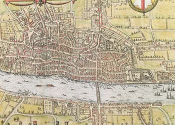 Karta över London, från "Civitates Orbis Terrarum", av Georg Braun (1542-1622) och Frans Hogenburg (1635-90), ca 1572.