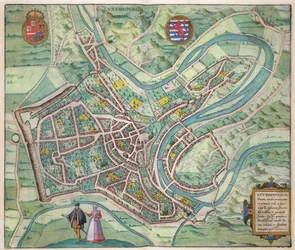 Karta över Luxemburg, från "Civitates Orbis Terrarum" av Georg Braun (1541-1622) och Frans Hogenberg (1535-90) ca 1572-1617