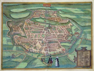 Karta över Metz, ur ”Civitates Orbis Terrarum” av Georg Braun (1541-1622) och Frans Hogenberg (1535-90), omkring 1572