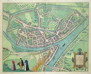 Karta över Namur, från "Civitates Orbis Terrarum" av Georg Braun (1541-1622) och Frans Hogenberg (1535-90) ca 1572-1617