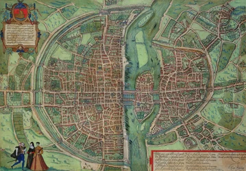 Karta över Paris, ur ”Civitates Orbis Terrarum” av Georg Braun (1541-1622) och Frans Hogenberg (1535-90), ca 1572