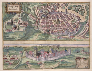 Karta över Poznań och Gruczno, ur «Civitates Orbis Terrarum» av Georg Braun (1541-1622) och Frans Hogenberg (1535-90), ca 1572-1617