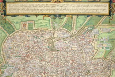 Karta över Rom, från "Civitates Orbis Terrarum" av Georg Braun (1541-1622) och Frans Hogenberg (1535-90) ca 1572-1617 (se 138961).