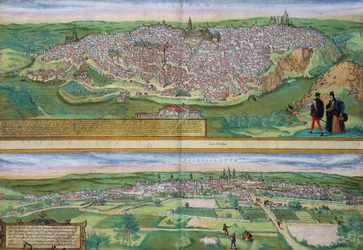 Karta över Toledo och Valladolid, från "Civitates Orbis Terrarum" av Georg Braun (1541-1622) och Frans Hogenberg (1535-90), ca 1572