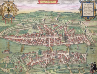 Karta över Zürich, ur ”Civitates Orbis Terrarum” av Georg Braun (1541-1622) och Frans Hogenberg (1535-90), cirka 1572-1617