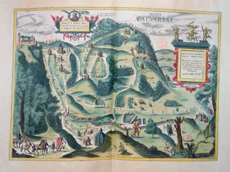 Utsikt över Zebrzydowski Golgata, från "Civitates Orbis Terrarum" av Georg Braun (1541-1622) och Frans Hogenberg (1535-90), ca. 1617