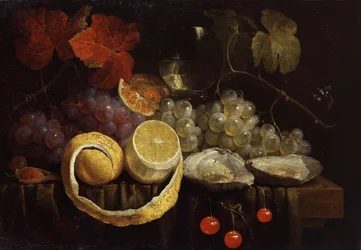 Stilleben med frukt och ostron. Målning av Joris van Son (1623-1667) Privat samling.
