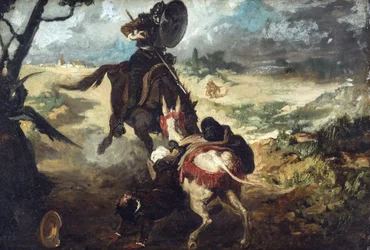 Scene extraite de Don Quichotte de Cervantes - Scen från Don Quixote de la Mancha av M. de Cervantes, av Jimenez Aranda, Jose (1837-1903). olja på duk
