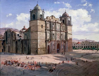 Utsikt över katedralen i Oaxaca, Mexiko (målning