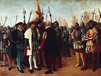 "Den franske kungen Francois I (1494-1547) i hamnen i Valencia" 1800-talet (målning)