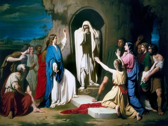 "" Lazarus uppståndelse "" Målning av Jose Casado del Alisal (1832-1886) om 1855 Madrid. Museum of the Real Academy of San Fernando. Spanien