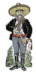Porträtt av Amador Salazar under den mexikanska revolutionen 1910. Xylografi av Jose Guadalupe Posada (1852-1913).