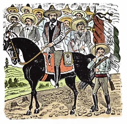 Den mexikanska revolutionen (1910-1920): Porträtt av Francisco Indalecio Madero (1873-1913), mexikansk revolutionär. Xylografi av Jose Guadalupe Inn (1852-1913).