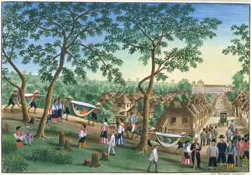 Utflykt till Antipolo Fiesta, från "The Febus Album of Views In and Around Manila", ca 1845