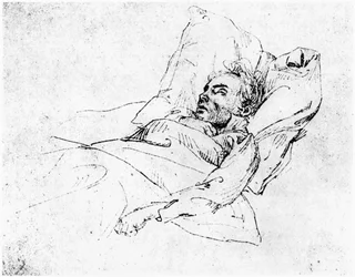 Ludwig van Beethoven (1770-1827) på sin dödsbädd, 28 mars 1827 (bw-foto)