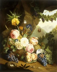 Stilleben med olika blommor