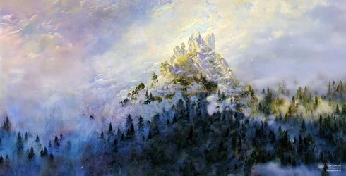 JJM återskapar Friedrich-C-D: Morgondimma i bergen (panorama)