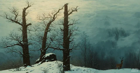 JJM återskapar Friedrich-C-D: Hög med stenar i snön (panorama)