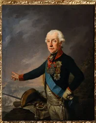 Porträtt av marskalk generalissimo prins Alexander Suvorov (1729-1800). (Porträtt av fältmarskalken Generalissimo Prins A. Suvorov). Målning av Josef Kreuzinger (1757-1829), olja på duk