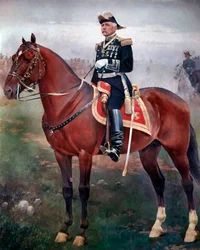 Ryttarporträtt av Porfirio Díaz (1828-1915), revolutionär och mexikansk president, Mexico City, Nationella historiska museet, Chapultepec-slottet