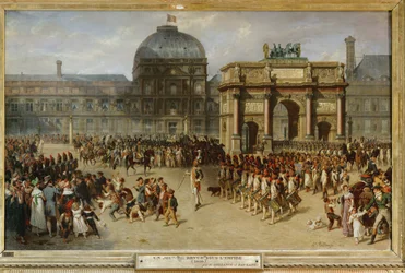 Militär genomgång framför Tuileriespalatset, Paris, 1810 ...