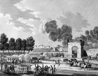 Franska revolutionen: Republikansk fete des victoires, kamp mellan unga studenter vid Champs de Mars i Paris den 21 oktober 1794. Gravyr av Malapeau efter Swebach - Desfontaines. Paris, biblioteket vid Institutet för revolutionshistoria