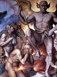 Dantes inferno (gudomlig komedi) - Detalj av en fresk av Joseph Anton Koch, Casino Massimo, Rom
