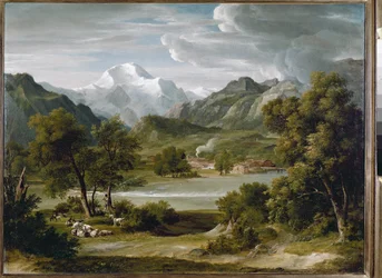 Lauterbrunnen-dalen nära Unterseen med utsikt över Jungfrau (Schweiz) (olja på duk, cirka 1821)