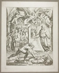 Kampen mellan djävulen och Franciskus av Assisi om Guido da Montefeltros själ, plansch tre ur Darstellungen aus Dante