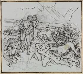Vergilius lugnar Kerberos (Dantes Inferno, sång 6, vers 13)