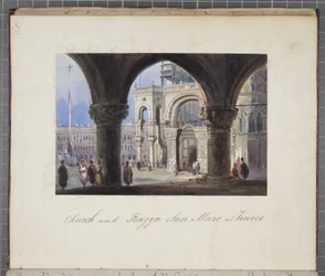 Kyrkan och Piazza San Marc i Venedig, inklistrad i Thomas Moodys Journal of a tour through Schweiz and Italy, 1822 (wc på papper)