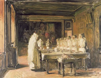 The Sisters of the Hospice de Beaune Saying Grace, sent 1800-tal