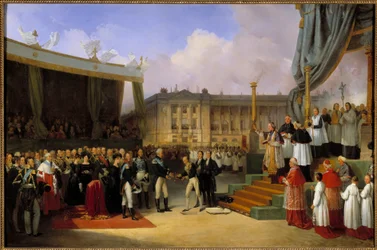 Karl X lägger och slänger den första stenen i monumentet till minnet av Ludvig XVI den 3 maj