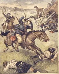 Boerkommandot attackerar brittisk patrull under anglo-zulu- och anglo-boerkrigen 1850-1902, illustration