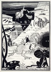 Det fanns en stor variation av höga, ädla träd, laddade med marin frukt, såsom hummer, krabbor, ostron, från The Surprising Adventures of Baron Munchausen, pub. 1895 (gravyr)