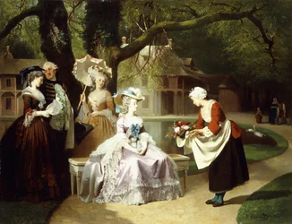 Marie Antoinette och Louis XVI i Tuilerieträdgården med Madame Lambale, 1857