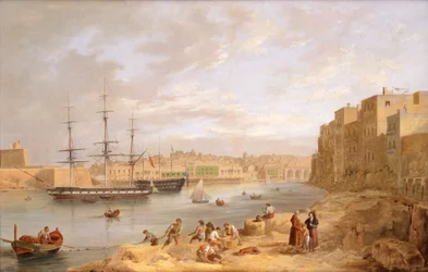 H.M.S. Champion förtöjd utanför Port St. Angelo, Malta