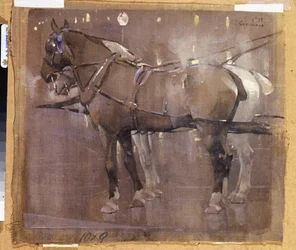 Cab Horses av Gaslight (akvarell & kroppsfärg på linne)