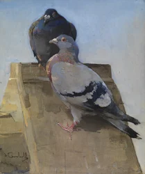Duvor på taket (gouache på linne)