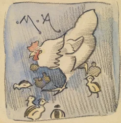 White Hen and Chickens, c.1901 (krita, penna och tvätt på papper)