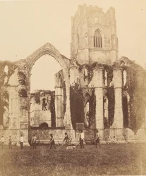 Fountains Abbey. Östra fönstret och tornet, 1850-talet.