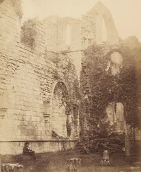 Fountains Abbey. Interiör i kapitelhuset, 1850-talet.